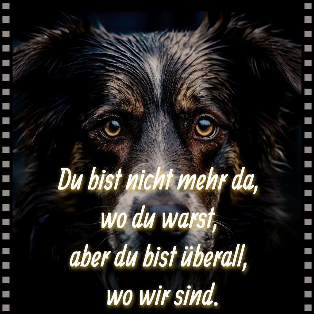 Du bist nicht mehr da, wo du warst, aber du bist überall, wo wir sind.
trauer um hund sprüche