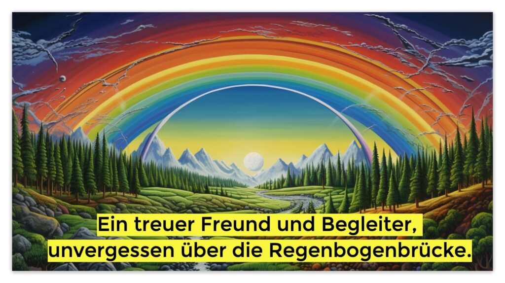 Ein treuer Freund und Begleiter, unvergessen über die Regenbogenbrücke. regenbogenbrücke trauer um hund, sprüche
regenbogenbrücke trauer um hund, sprüche